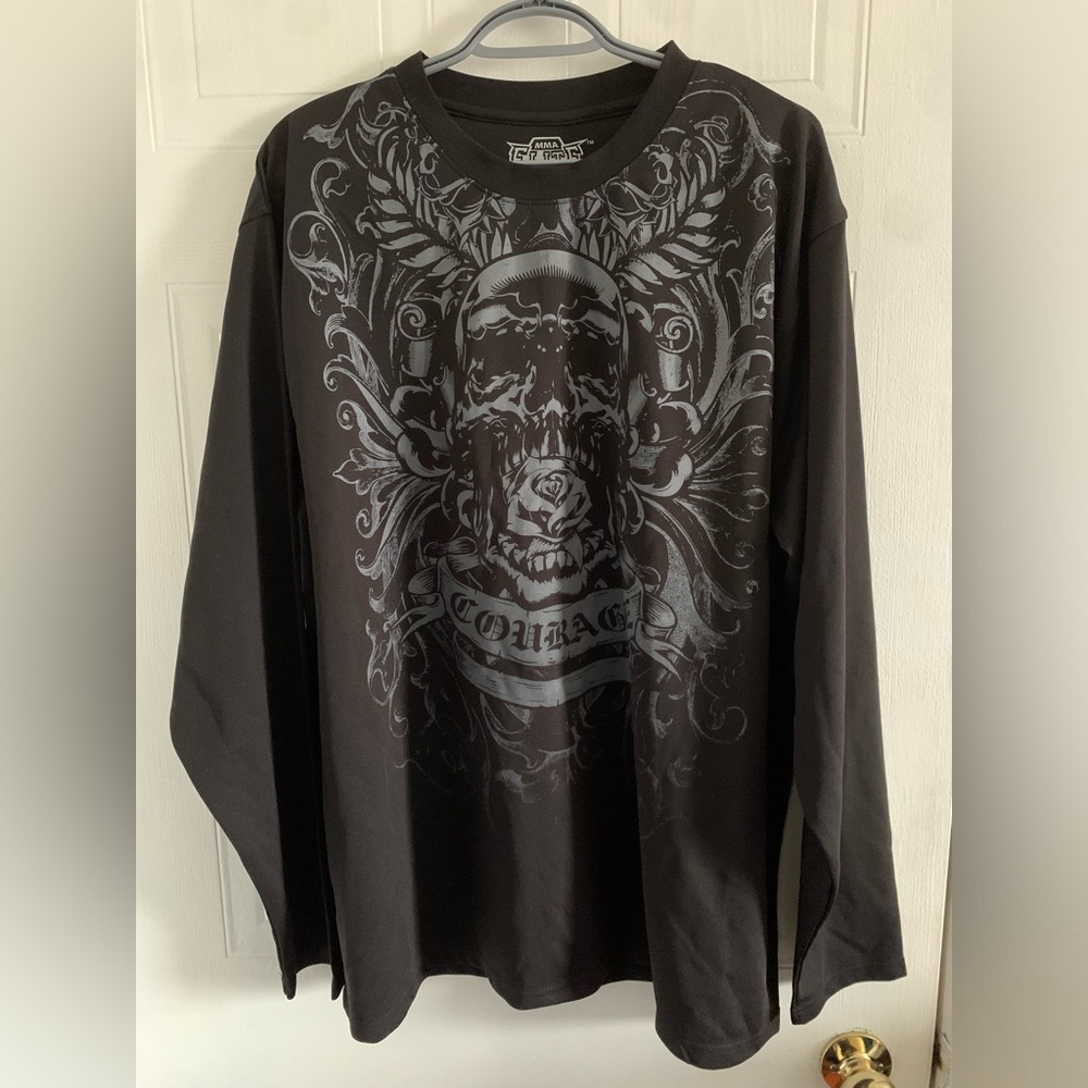LIKE NEW MMA Elite Print Graphic Courage Black Long Sleeve Shirt Size XL